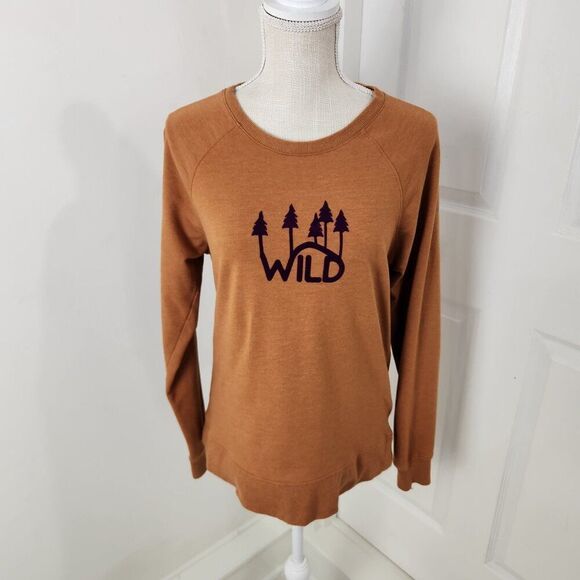 Columbia Sweatshirt Womens M Neutral Brown Wild Mountains Felt Logo Camping - Picture 14 of 14